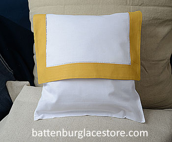 Envelope Pillow. 12 inches. White with HONEY GOLD color trims. - Click Image to Close